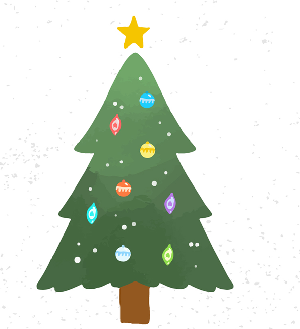 A Christmas tree decorated with baubles and a golden star